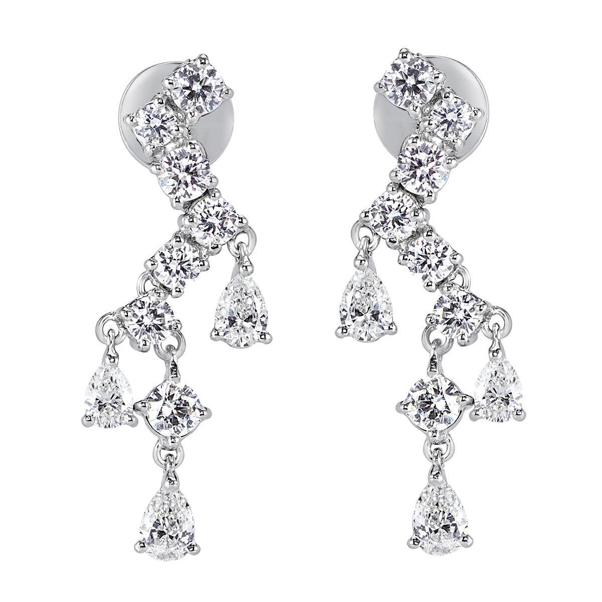 2.34ct Round Brilliant Cut and Pear Shaped Diamond Dangle Earrings