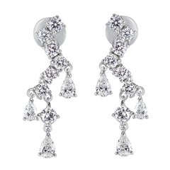 2.34ct Round Brilliant Cut and Pear Shaped Diamond Dangle Earrings