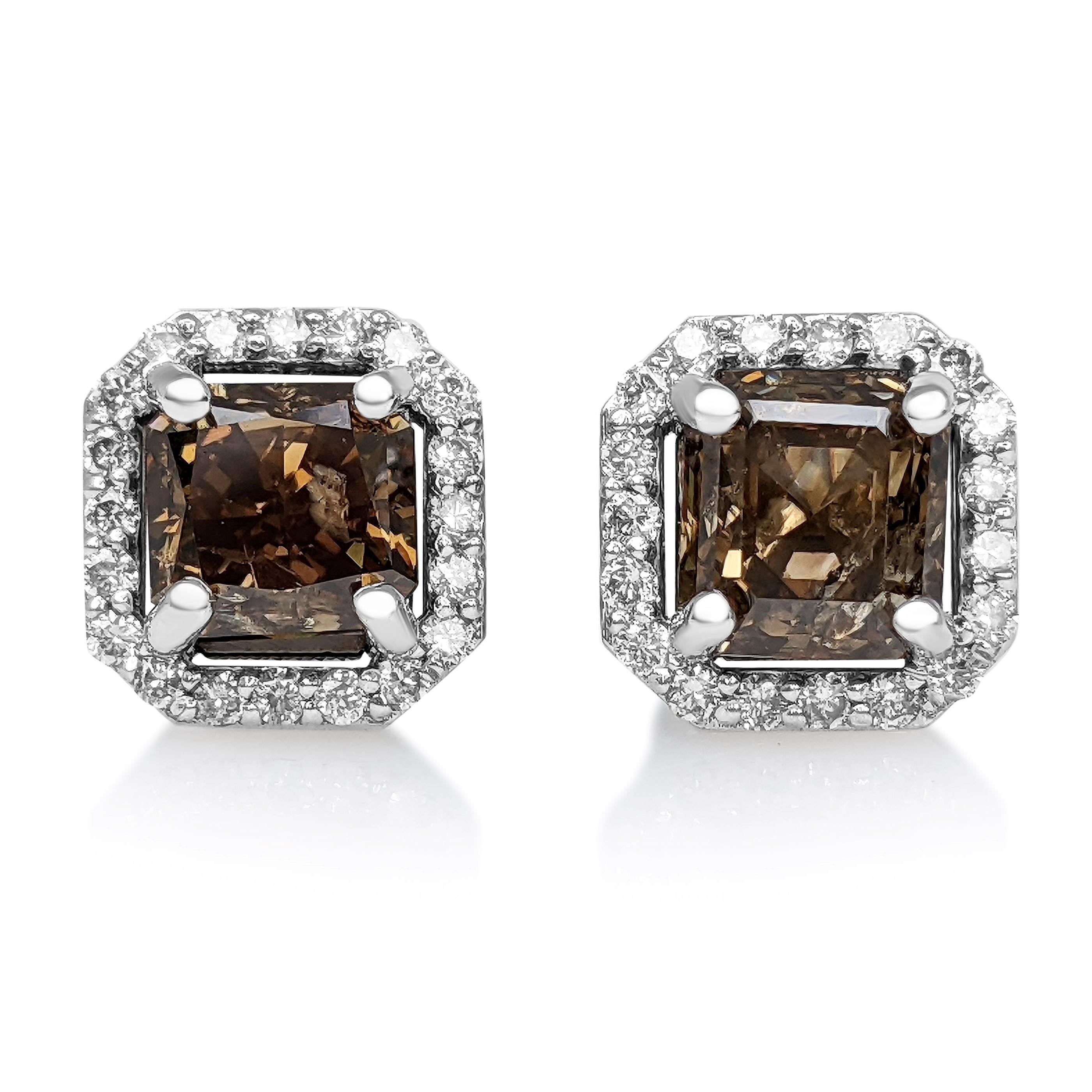 Art Deco $1 NO RESERVE! - 2.34cttw Fancy Diamonds, 14 Karat White Gold Halo Earrings