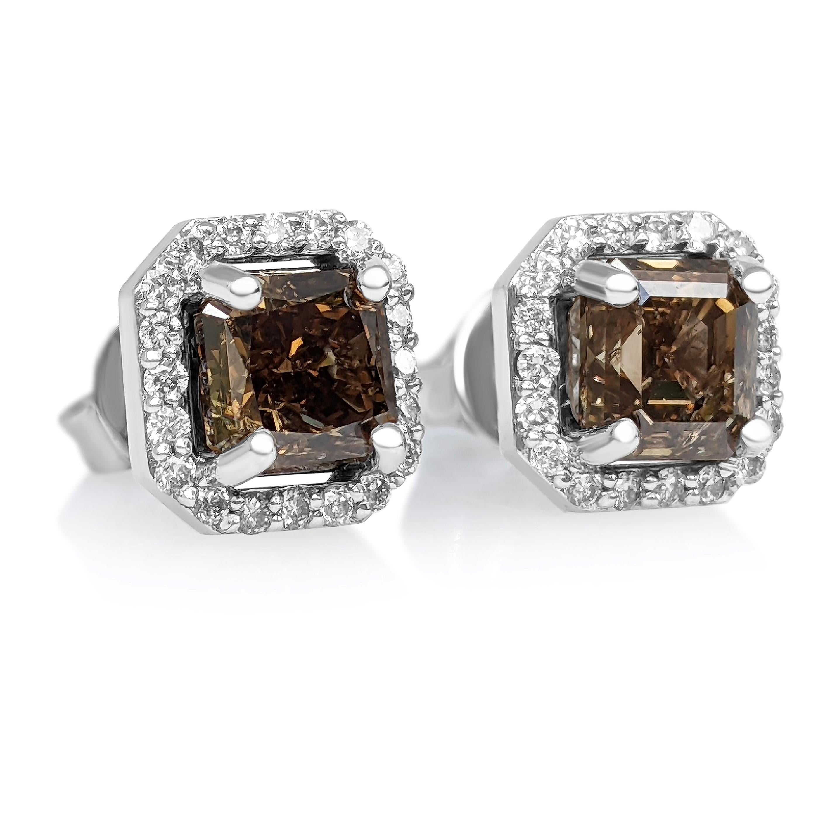 Square Cut $1 NO RESERVE! - 2.34cttw Fancy Diamonds, 14 Karat White Gold Halo Earrings