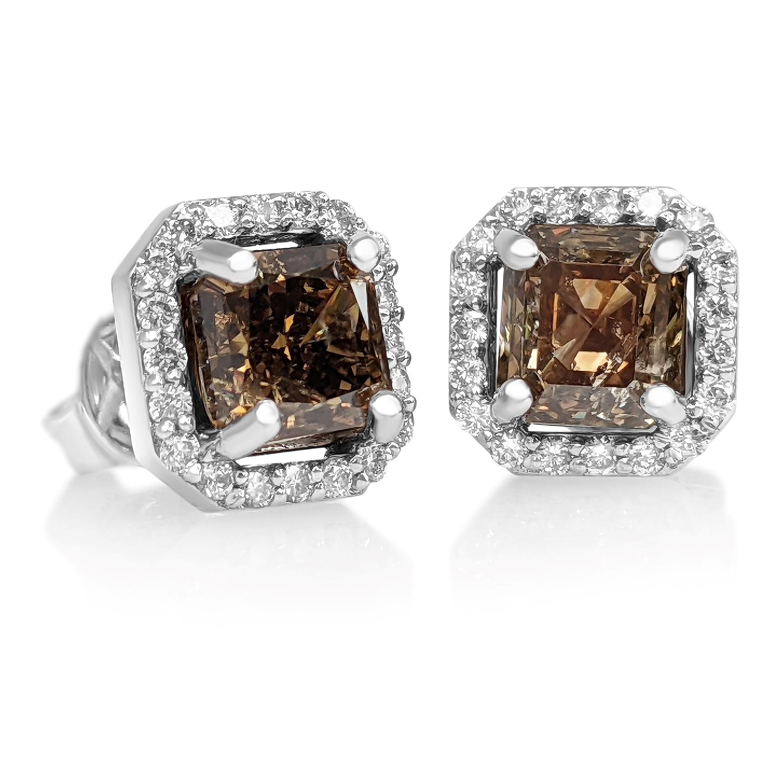 Women's $1 NO RESERVE! - 2.34cttw Fancy Diamonds, 14 Karat White Gold Halo Earrings