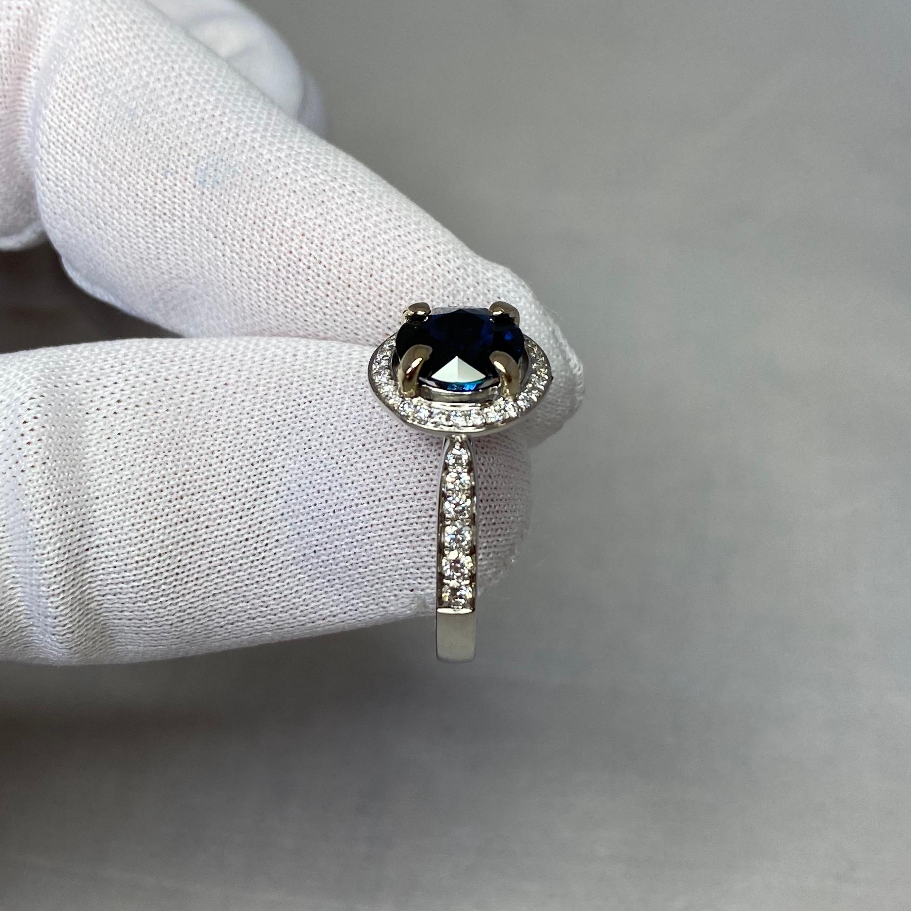 2.35 Carat Deep Blue Sapphire and Diamond 18 Karat Gold Halo Ring Round Cut 6