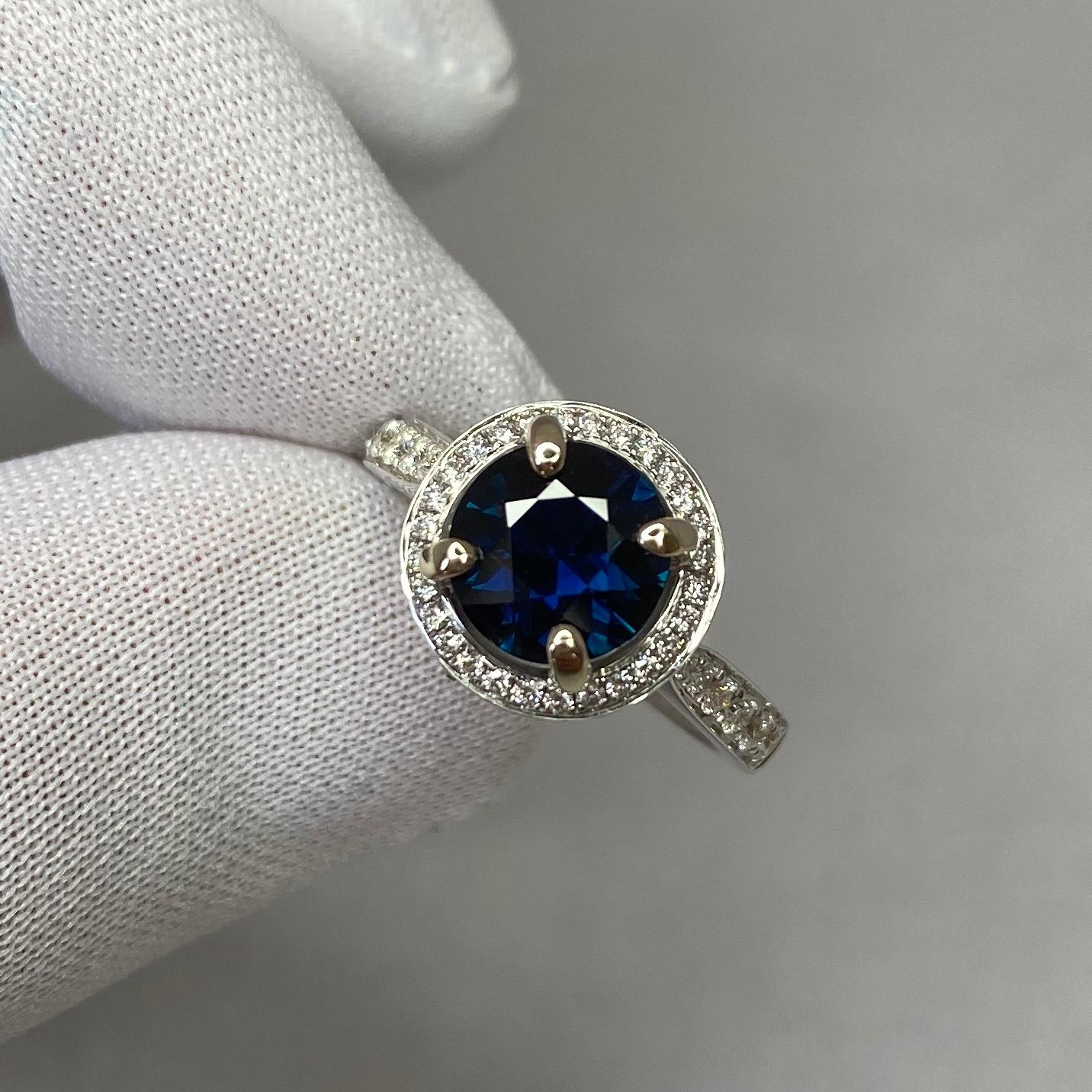2.35 Carat Deep Blue Sapphire and Diamond 18 Karat Gold Halo Ring Round Cut 7