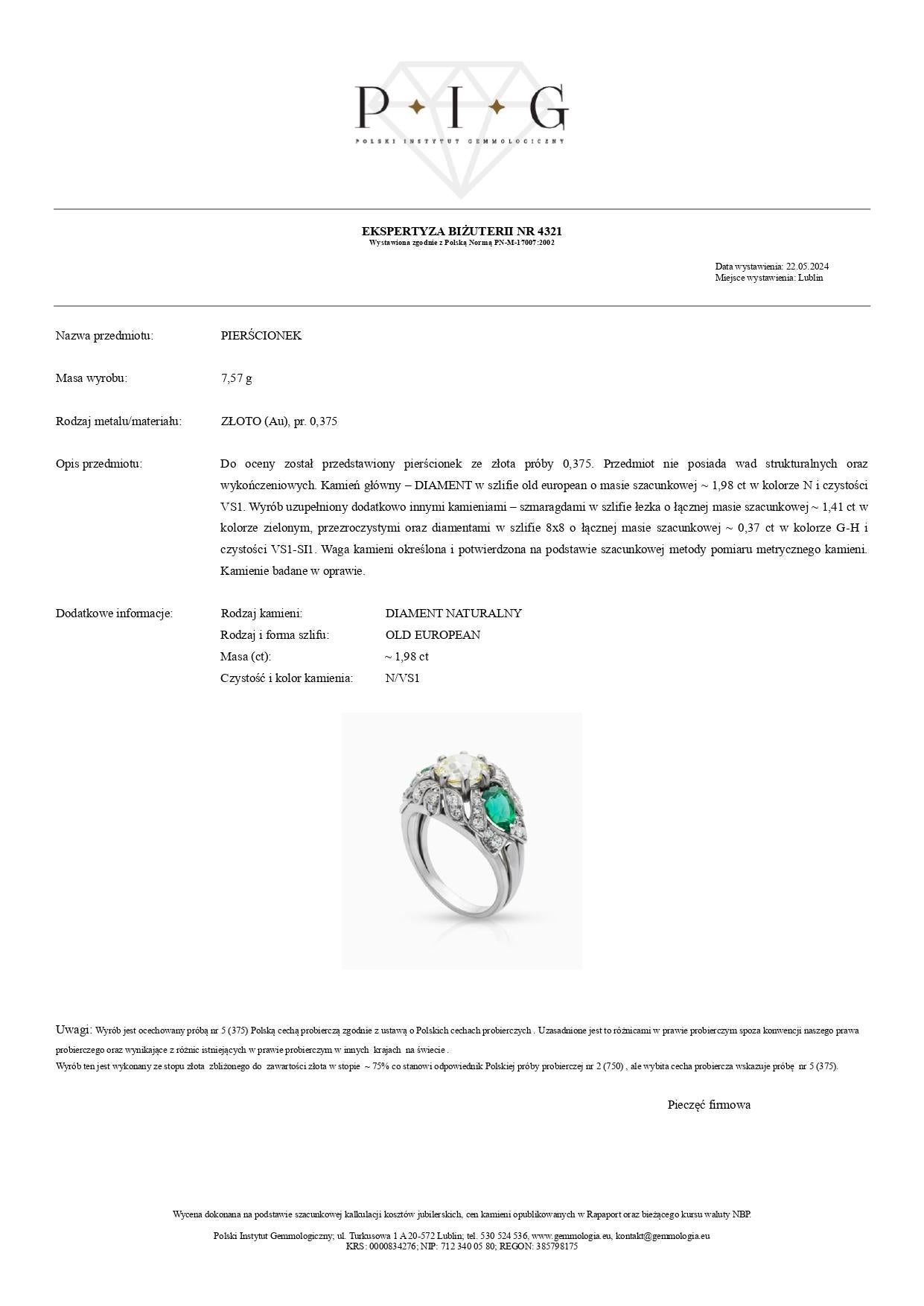Taglio ovale Anello con diamante da 2,35 carati e smeraldo da 1,41 carati in oro bianco 9 carati in vendita