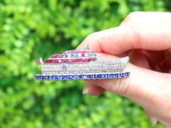 2.35 Carat Diamond Sapphire Ruby and Emerald Yellow Gold Boat Brooch