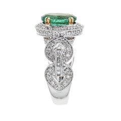 2.35 Carat Oval Cut Emerald Vintage Style Ring Diamond 14 Kt White Gold Jewelry