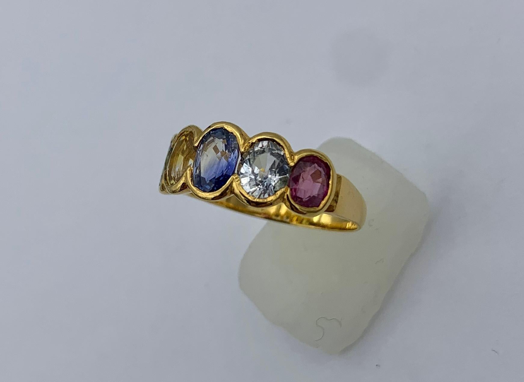 2.35 Carat Multicolor Sapphire Ring Green Yellow Blue Pink Sapphires Gold For Sale 2