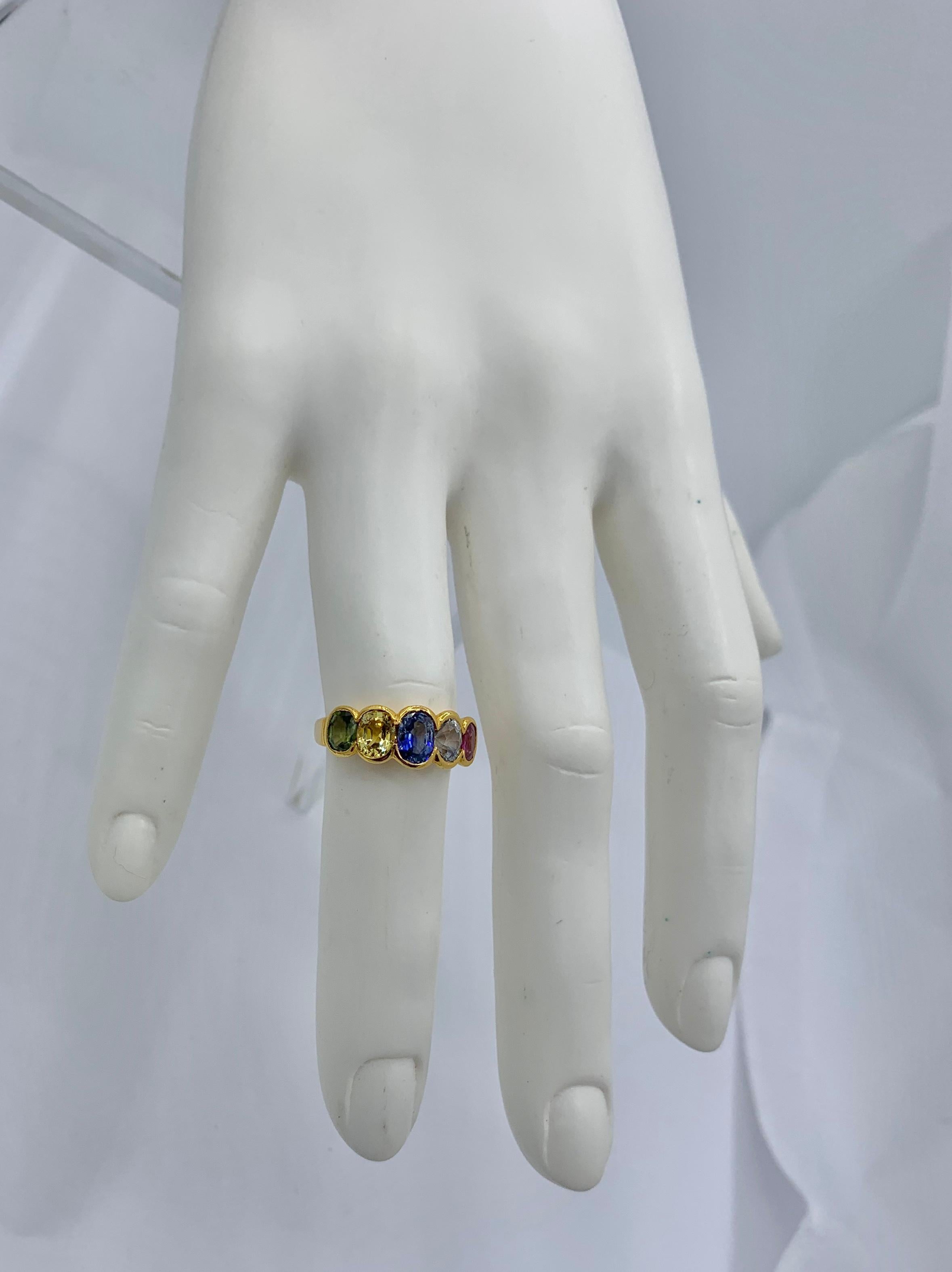 2.35 Carat Multicolor Sapphire Ring Green Yellow Blue Pink Sapphires Gold For Sale 1