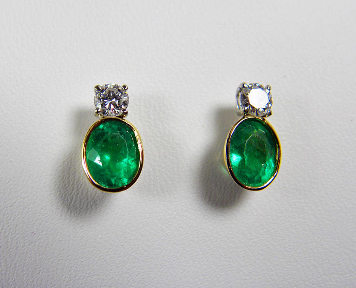 2.35 Carat Natural Colombian Emerald Diamond Stud Earrings 18 Karat 3