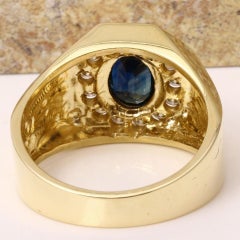 2.35 Carat Natural Diamond & Blue Sapphire 14 Karat Solid Yellow Gold Men's Ring