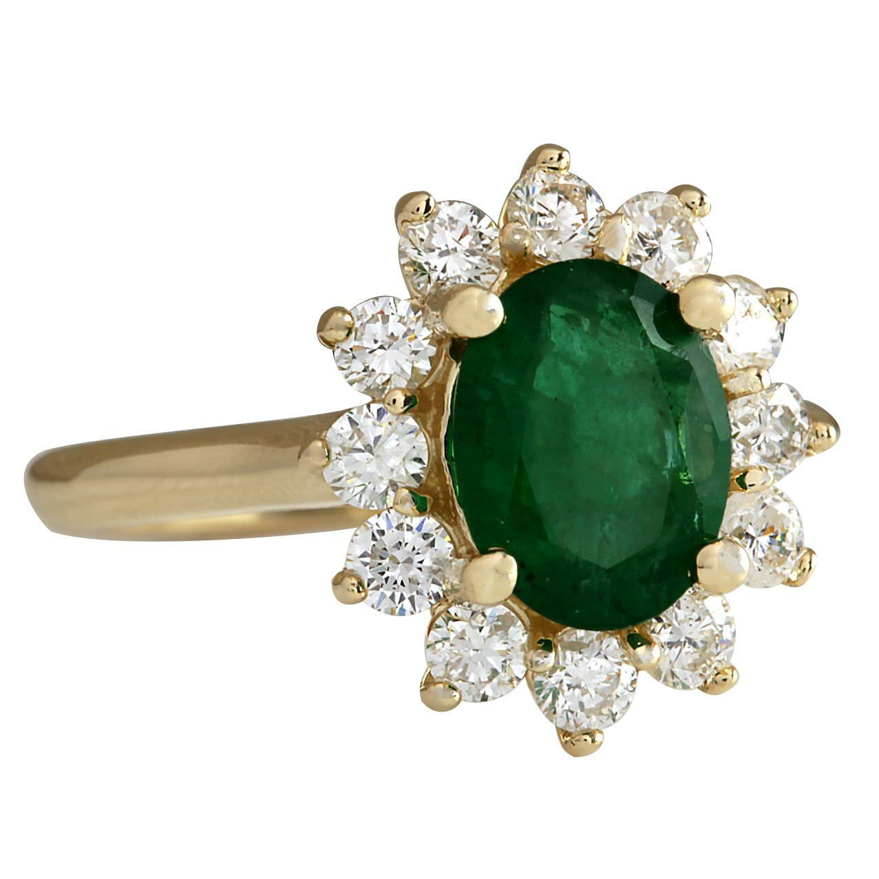 2.35 Carat Natural Emerald 14 Karat Yellow Gold Diamond Ring
Stamped: 14K Yellow Gold
Total Ring Weight: 5.0 Grams
Total Natural Emerald Weight is 1.50 Carat (Measures: 9.00x7.00 mm)
Color: Green
Total Natural Diamond Weight is 0.85 Carat
Color: