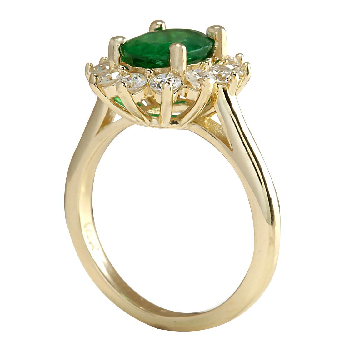Oval Cut Natural Emerald Diamond Ring In 14 Karat Yellow Gold  For Sale