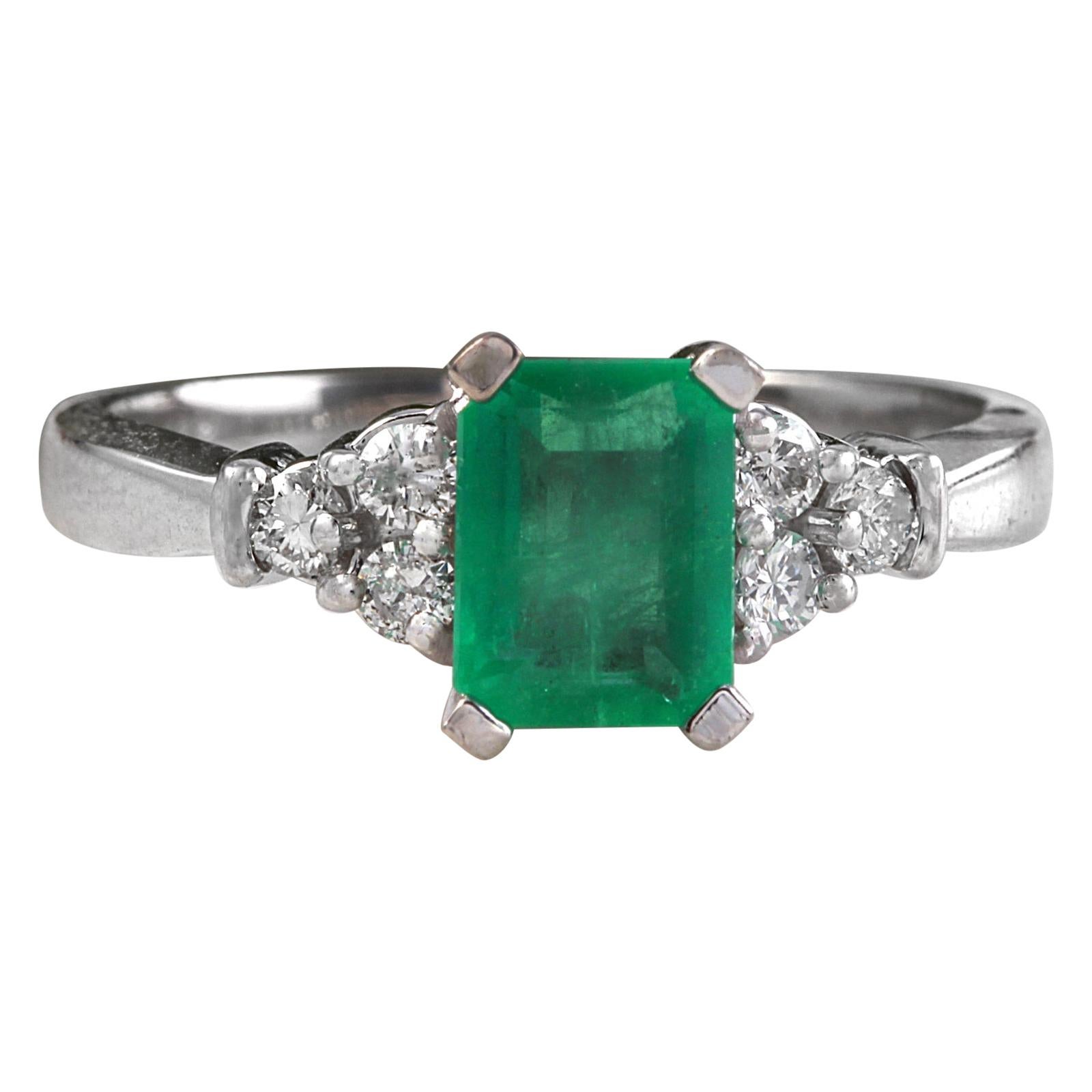 2.35 Carat Natural Emerald and Diamond 14 Karat Solid White Gold Ring For Sale