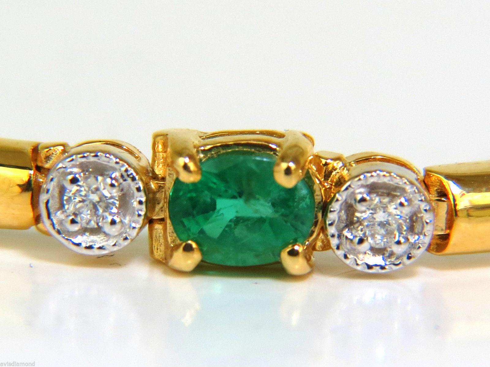 2.35 Carat Natural Emeralds Solid Bar Link Deco Diamonds Bracelet 14 Karat 6