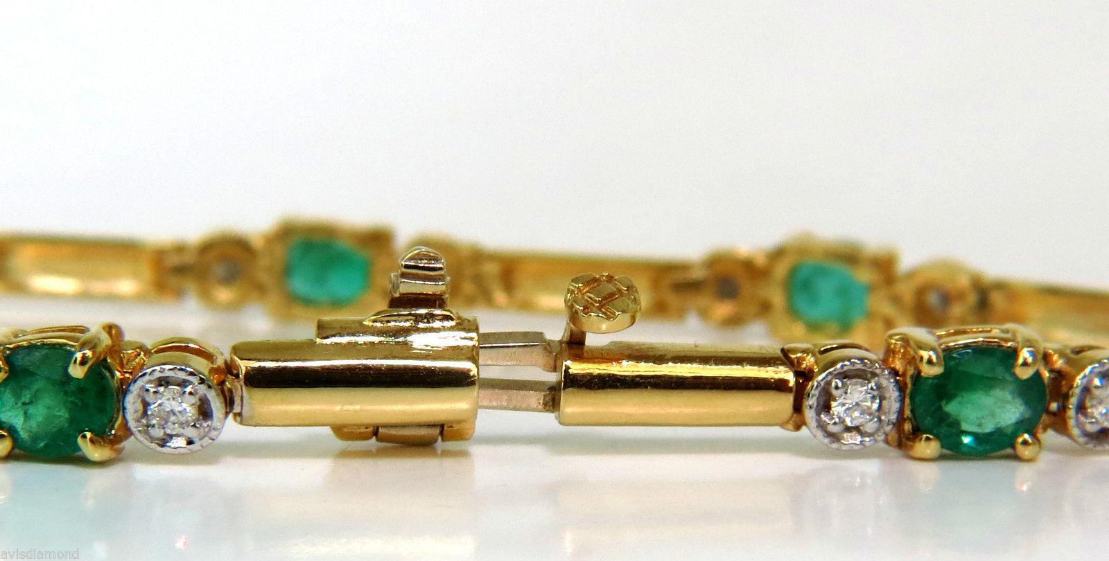 Women's or Men's 2.35 Carat Natural Emeralds Solid Bar Link Deco Diamonds Bracelet 14 Karat