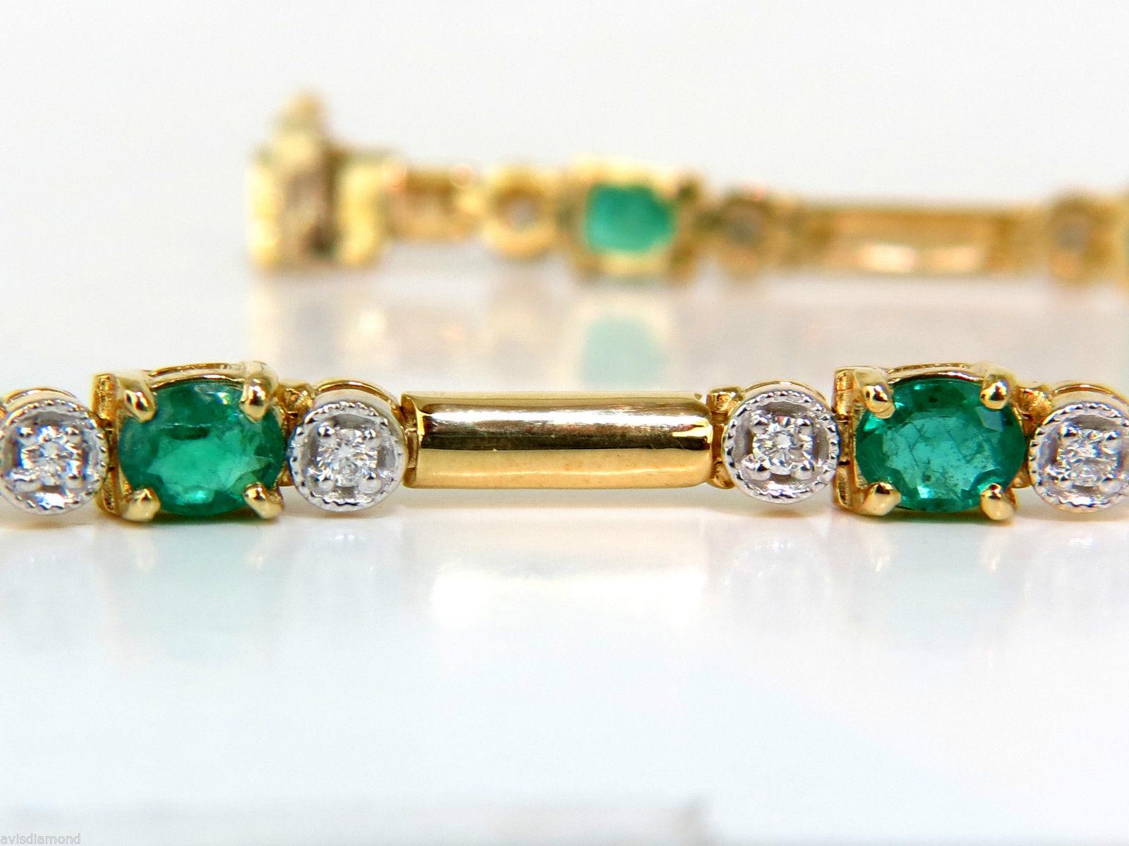 2.35 Carat Natural Emeralds Solid Bar Link Deco Diamonds Bracelet 14 Karat 1