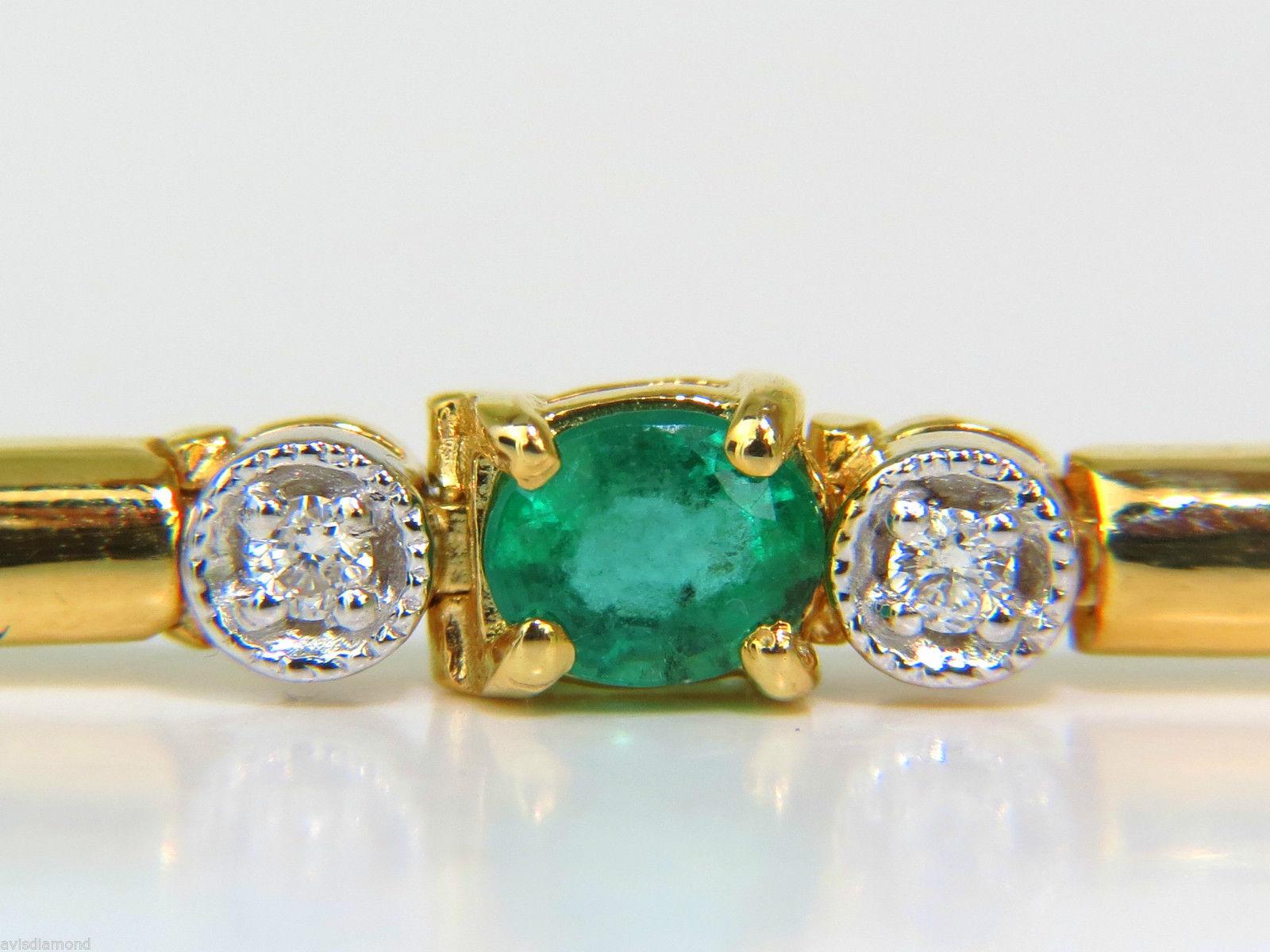 2.35 Carat Natural Emeralds Solid Bar Link Deco Diamonds Bracelet 14 Karat 3