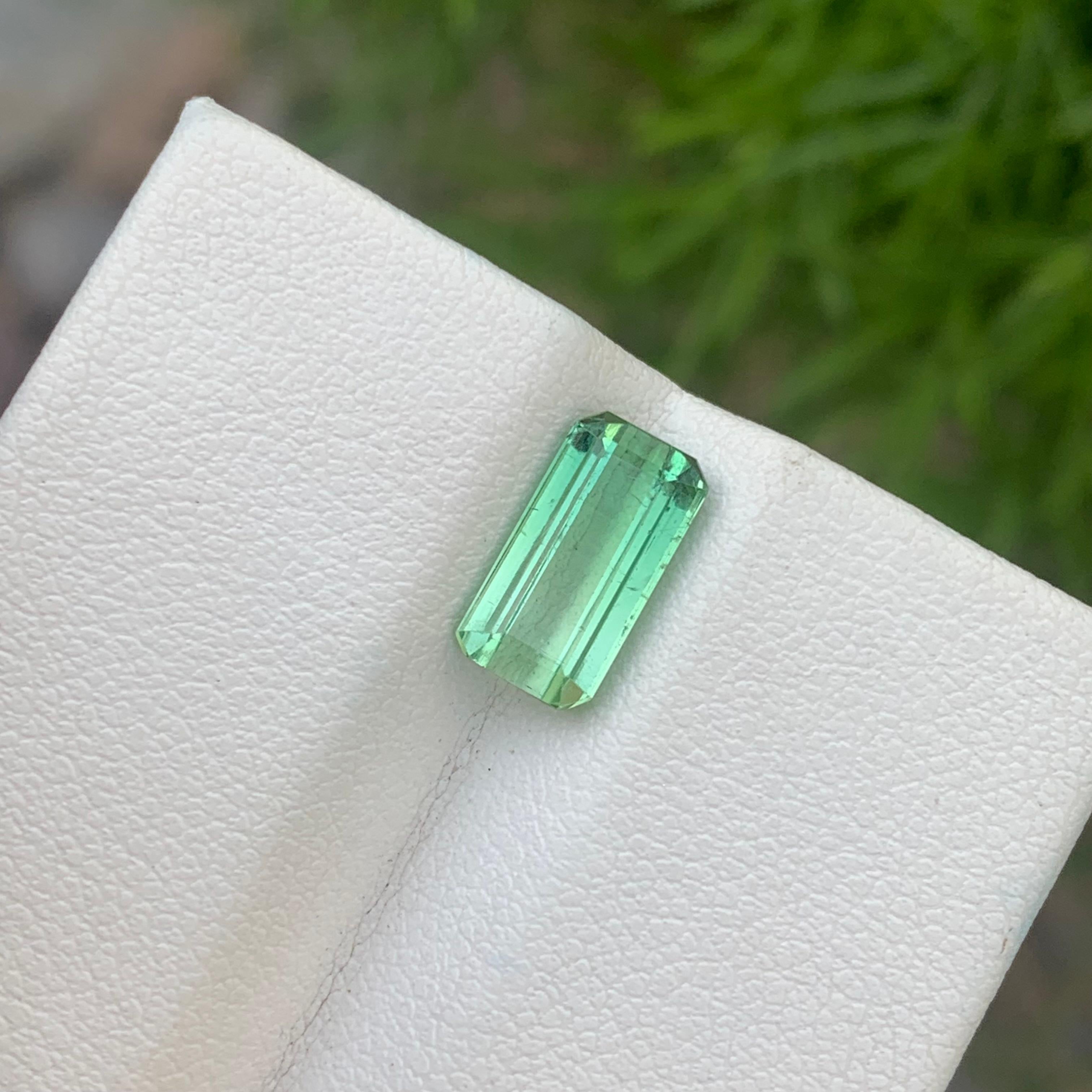 Women's or Men's 2.35 Carat Natural Loose Mint Green Tourmaline Emerald Shape Gem For Ring  For Sale
