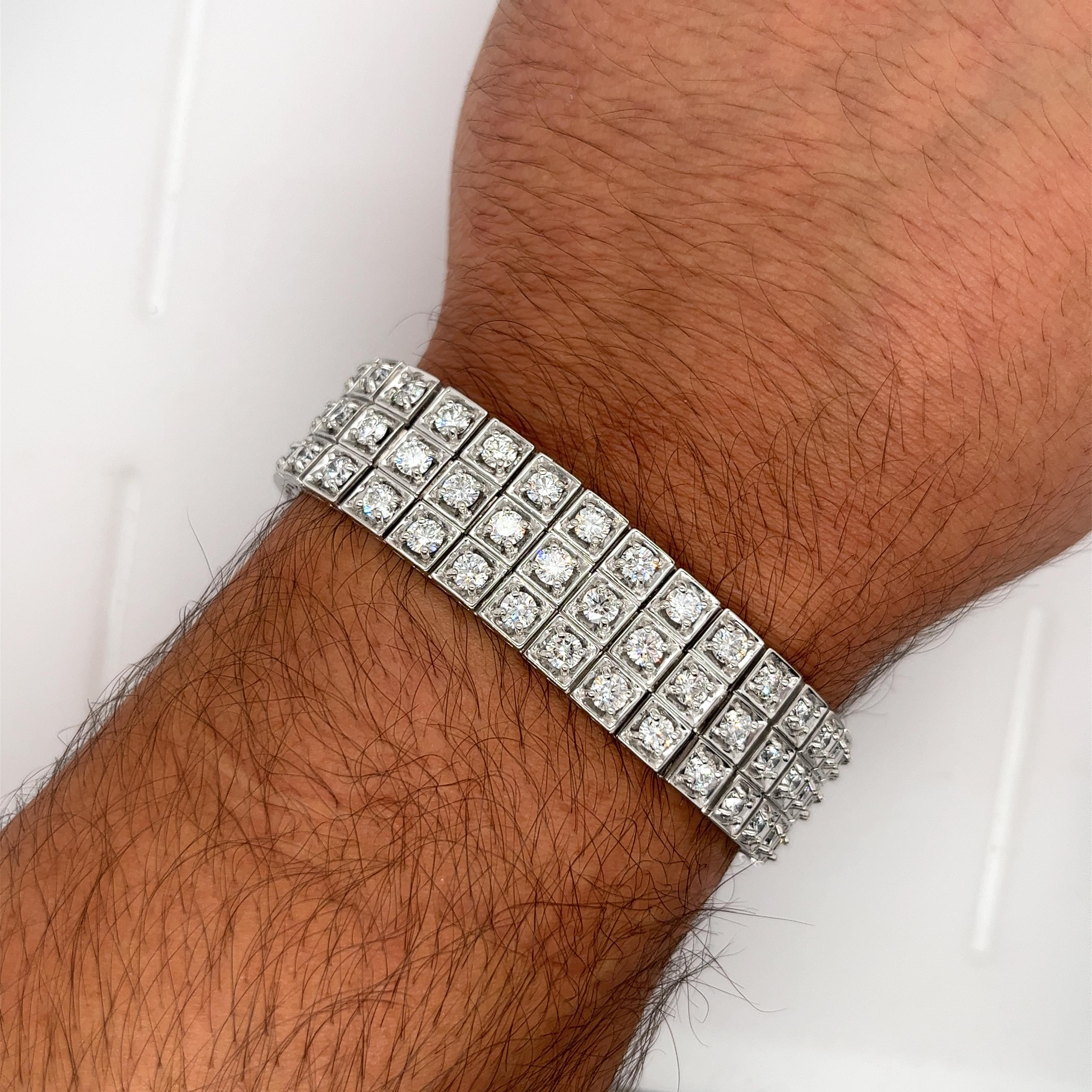 23.5 Carat Natural Round Cut Diamond 3 Row Box Set Multi Link Bracelet For Sale 3