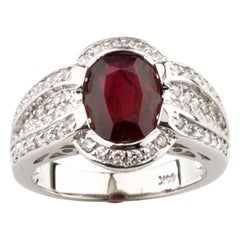 Vintage 2.35 Carat Natural Ruby Ring with Diamond Accents in White Gold