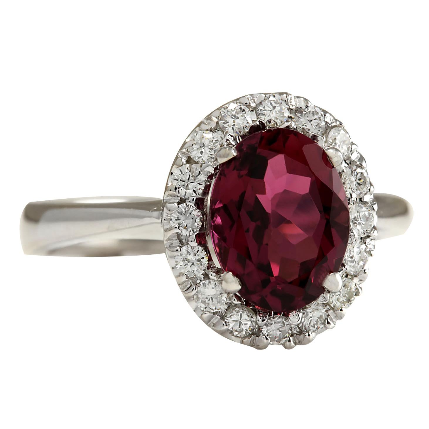 Stamped: 14K White Gold
Total Ring Weight: 4.0 Grams
Total Natural Tourmaline Weight is 2.00 Carat (Measures: 9.00x7.00 mm)
Color: Pink
Total Natural Diamond Weight is 0.35 Carat
Color: F-G, Clarity: VS2-SI1
Face Measures: 12.75x10.90 mm
Sku: