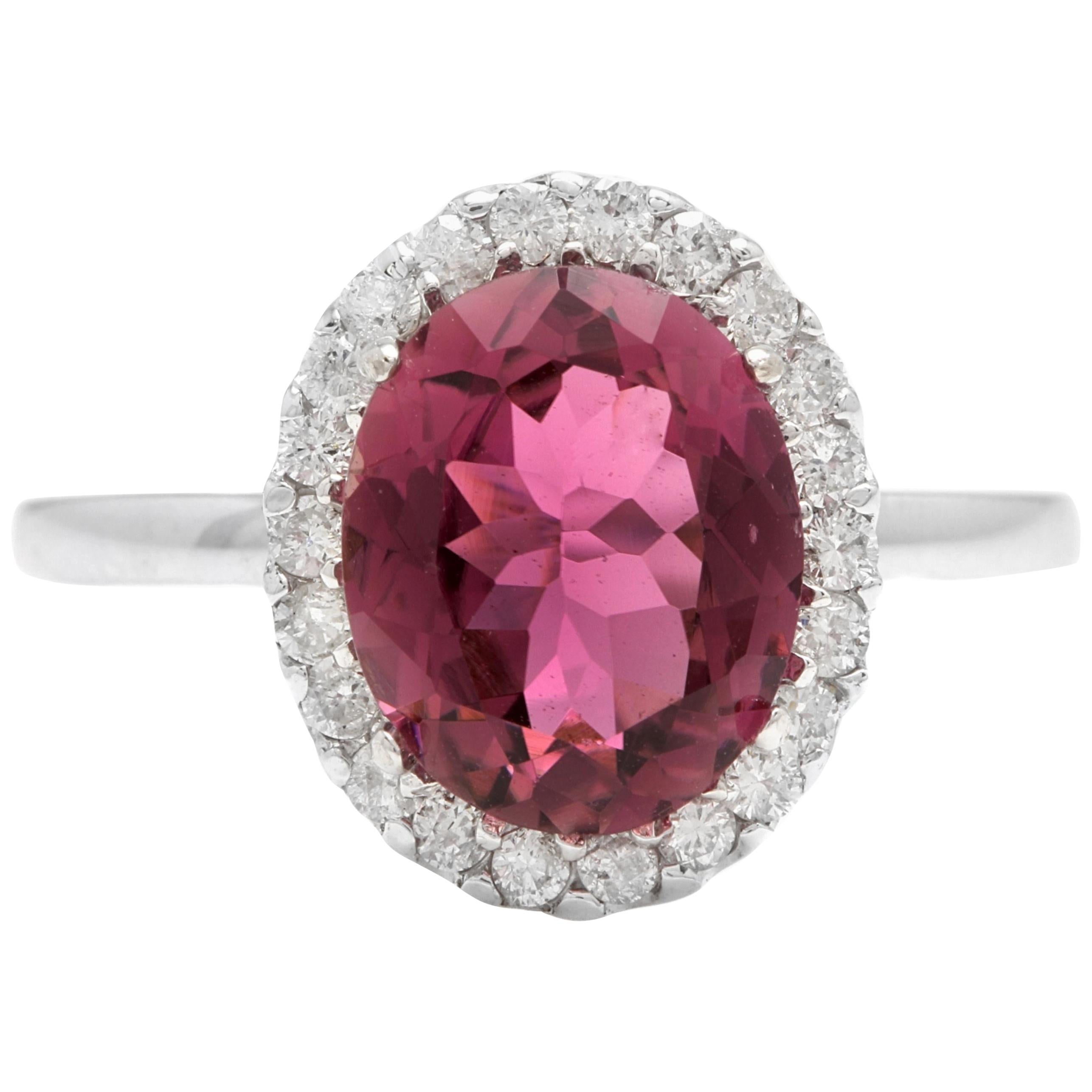 2.35 Carat Natural Tourmaline and Diamond 14 Karat Solid White Gold Ring For Sale