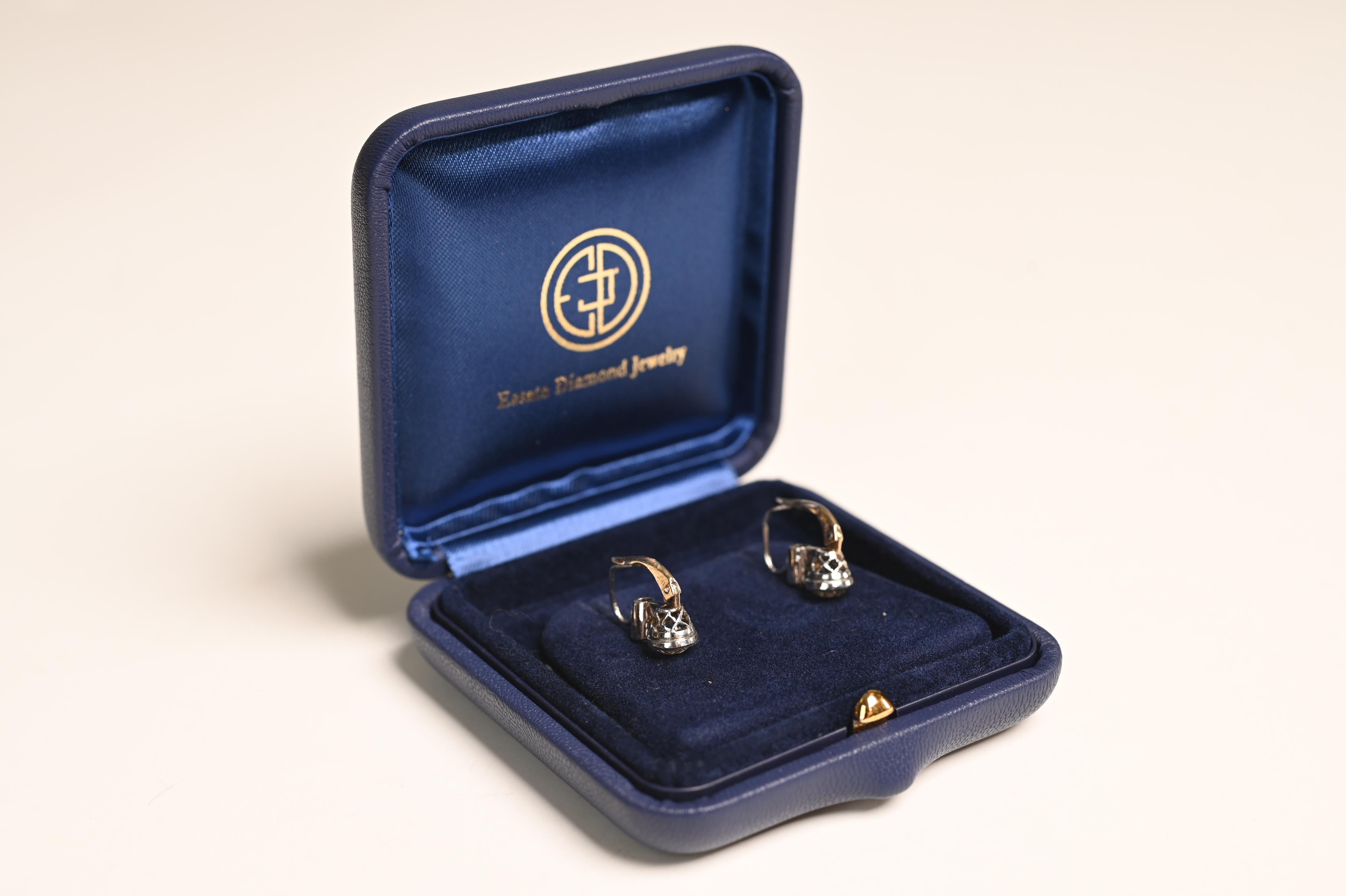 Old European Cut Old Euro Cut Diamond Earrings (Approx 2.30-Carats), 18k Yellow Gold, Platinum For Sale