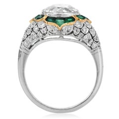 2.35 Carat Old European Cut Diamond Emerald Platinum Art Deco Ring