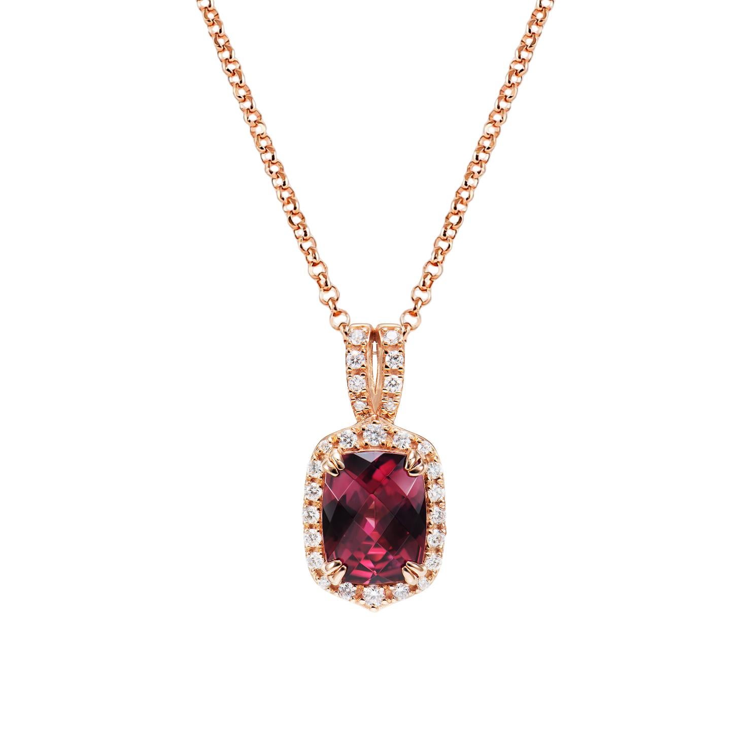 Celebrating Magenta as the color of the year for 2023, we present our exclusive Radiating Rhodolite collection. The magnificent magenta hues in these gems are brought to life in a classic rose gold setting with white diamonds.

Rhodolite Pendant in