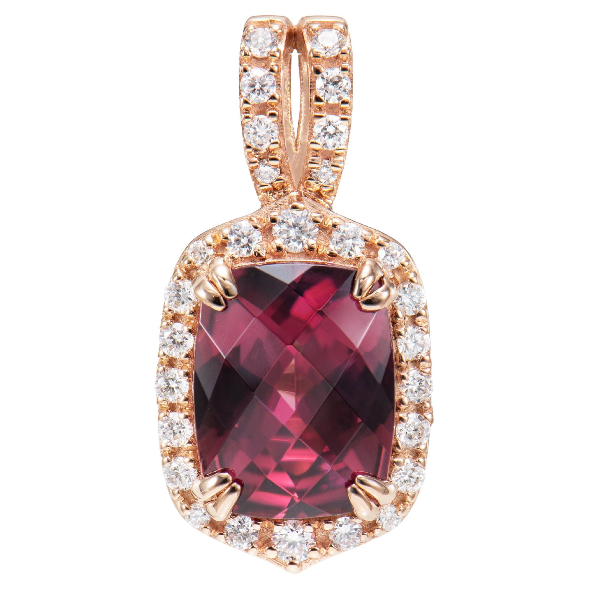 2.35 Carat Rhodolite Pendant in 18 Karat Rose Gold with White Diamond