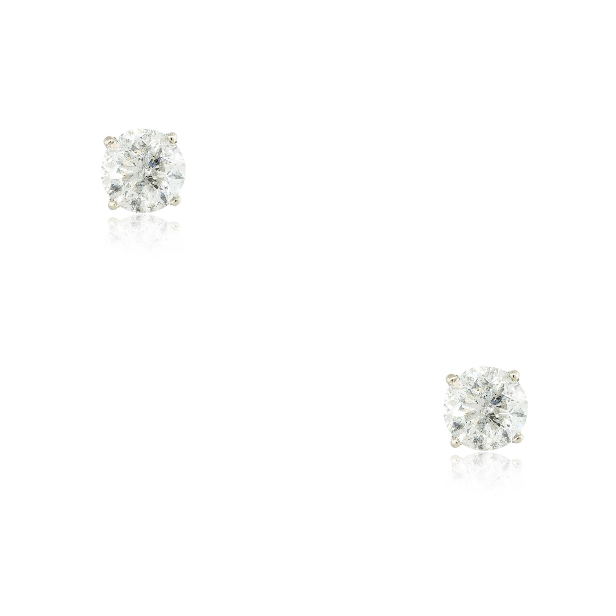 Round Cut 2.35 Carat Round Brilliant Diamond Stud Earrings 14 Karat in Stock