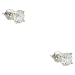 2.35 Carat Round Brilliant Diamond Stud Earrings 14 Karat in Stock