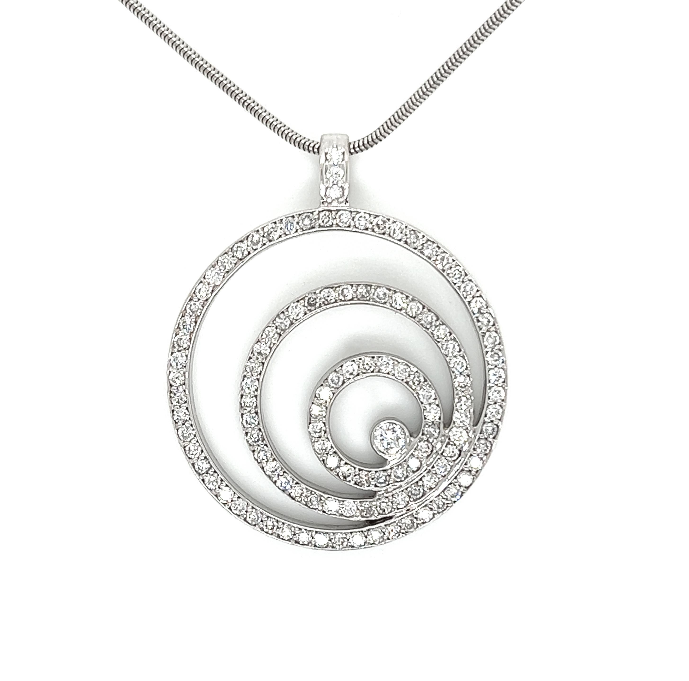 Round Cut 2.35 Carat Round Triple Circle Diamond Pendant Necklace For Sale