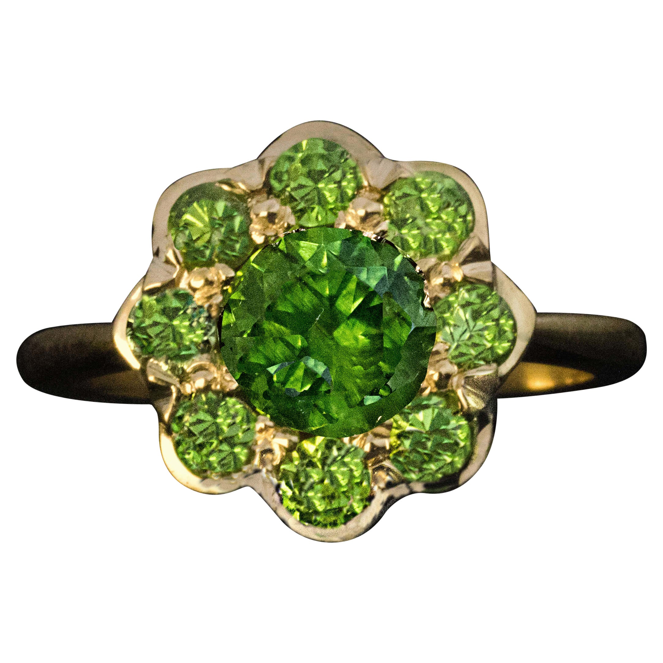2.35 Carat Russian Demantoid 18k Gold Cluster Ring