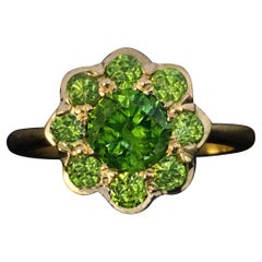 2.35 Carat Russian Demantoid 18k Gold Cluster Ring