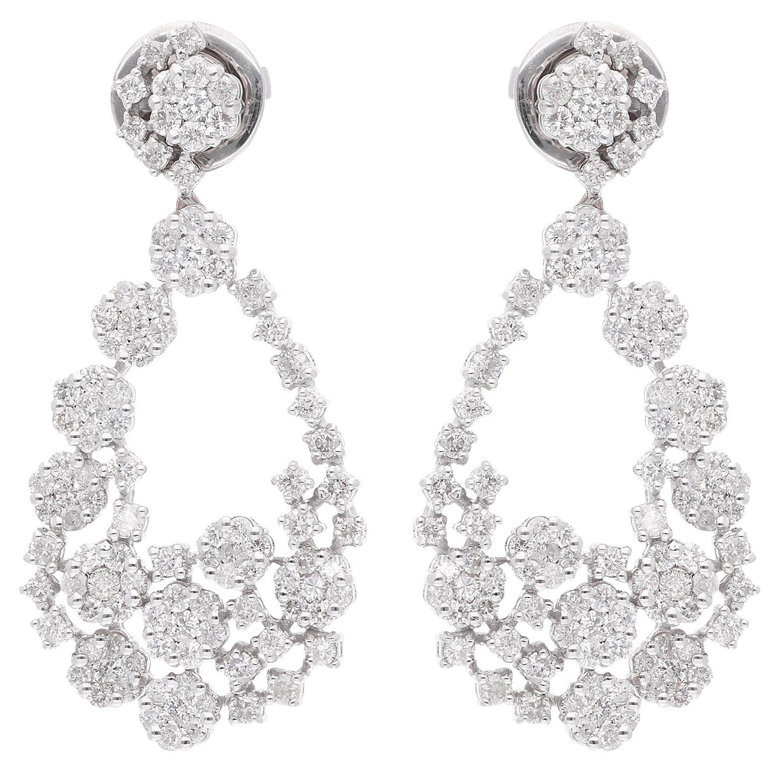 2.35 Carat SI Clarity HI Color Diamond Dangle Earrings 18 Karat White Gold