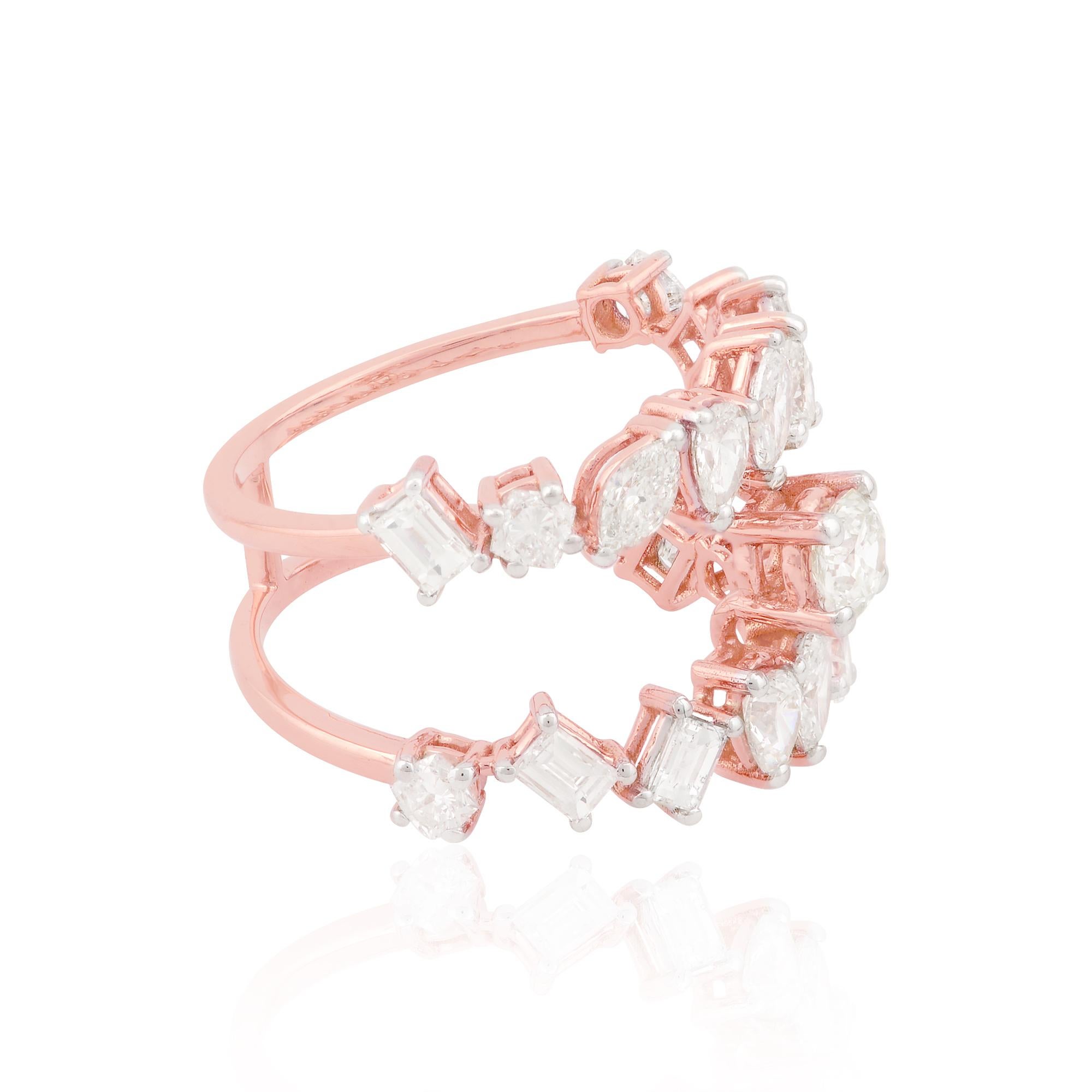 Item Code :- SER-2533A
Gross Weight :- 4.72 gm
18k Rose Gold Weight :- 4.25 gm
Diamond Weight :- 2.35 carat  ( AVERAGE DIAMOND CLARITY SI1-SI2 & COLOR H-I )
Ring Size :- 7 US & All ring size available
✦ Sizing
.....................
We can adjust