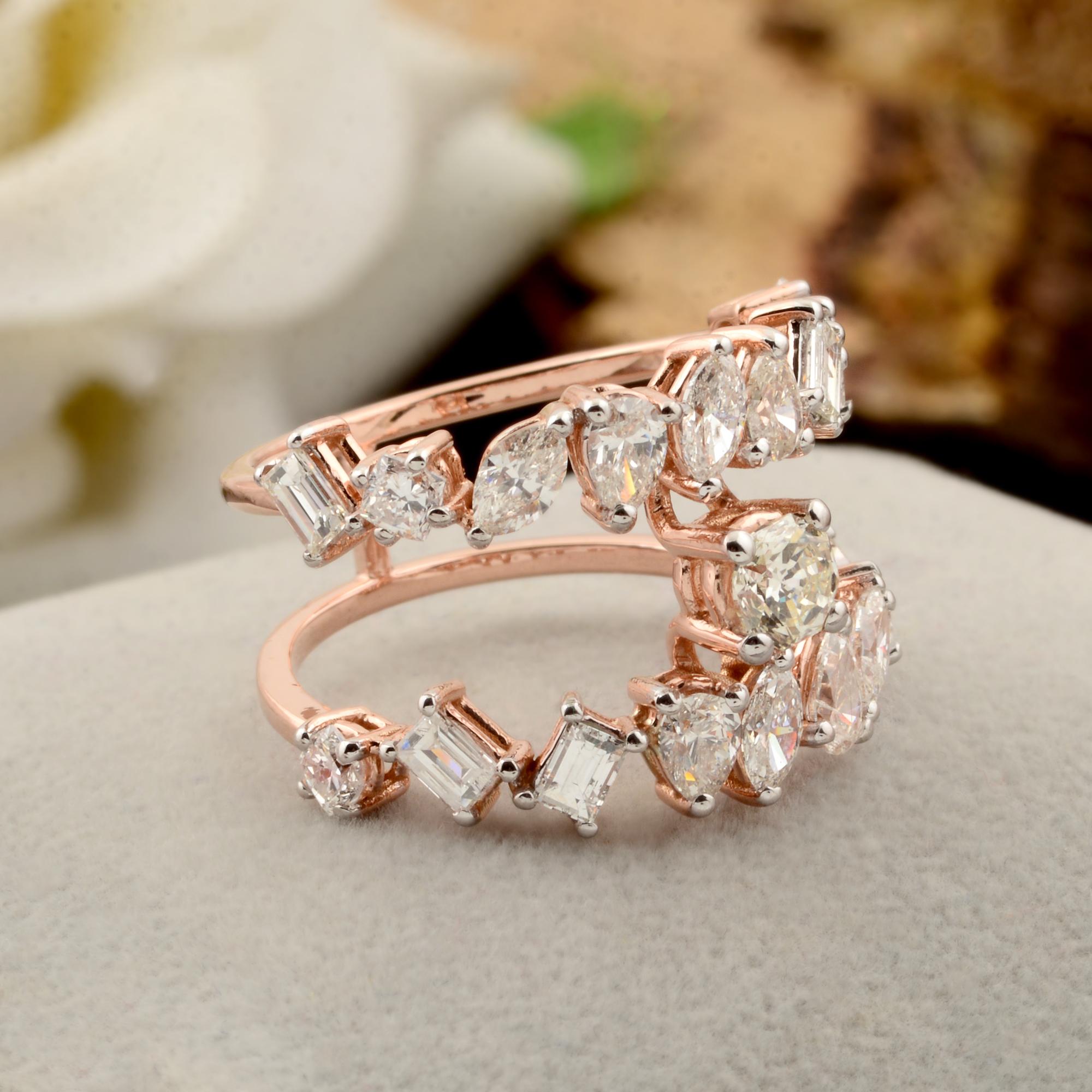 Round Cut 2.35 Carat SI Clarity HI Color Diamond Designer Ring Solid 18k Rose Gold Jewelry For Sale