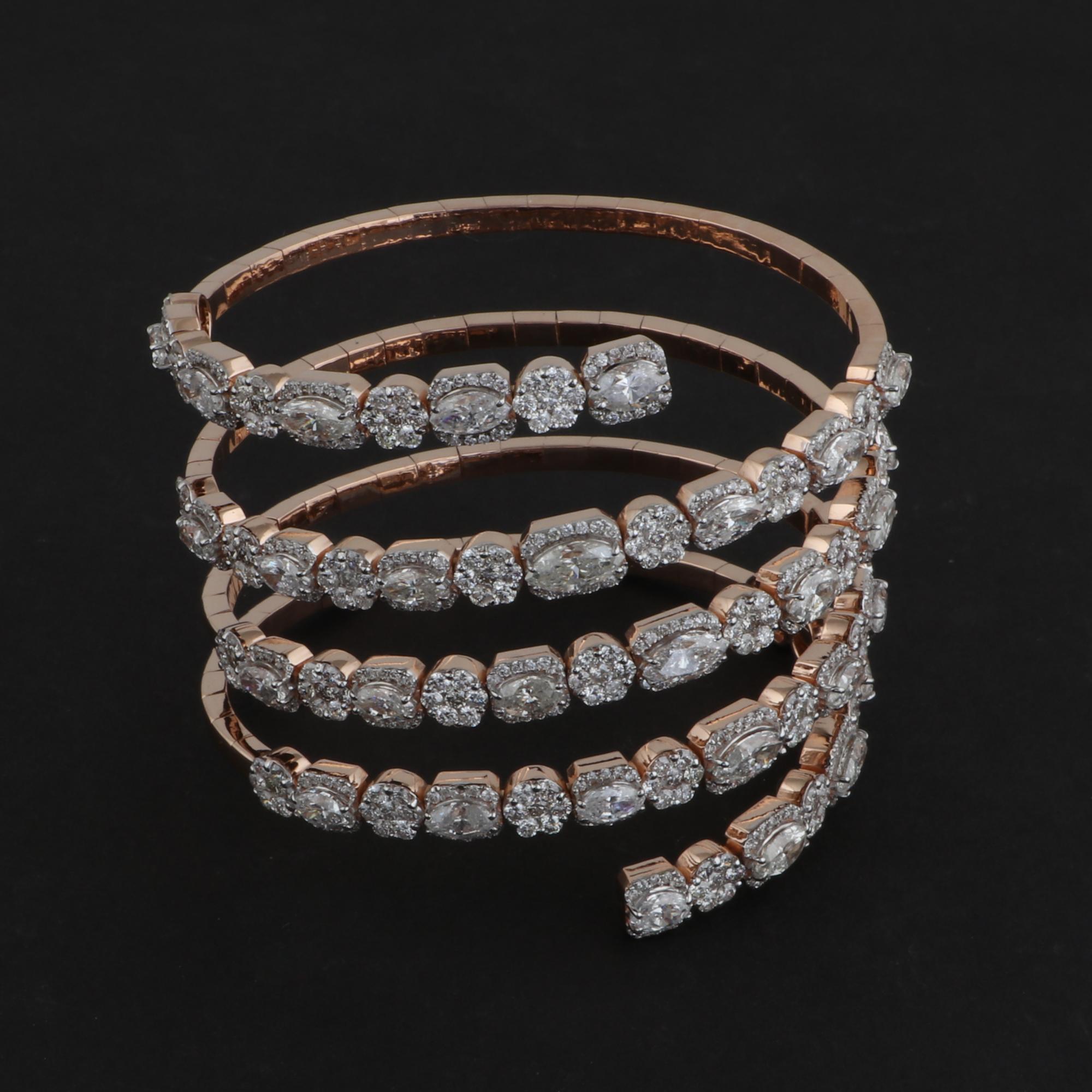 Modern Natural SI Clarity HI Color Diamond Spiral Bangle Bracelet 18 Karat Rose Gold For Sale