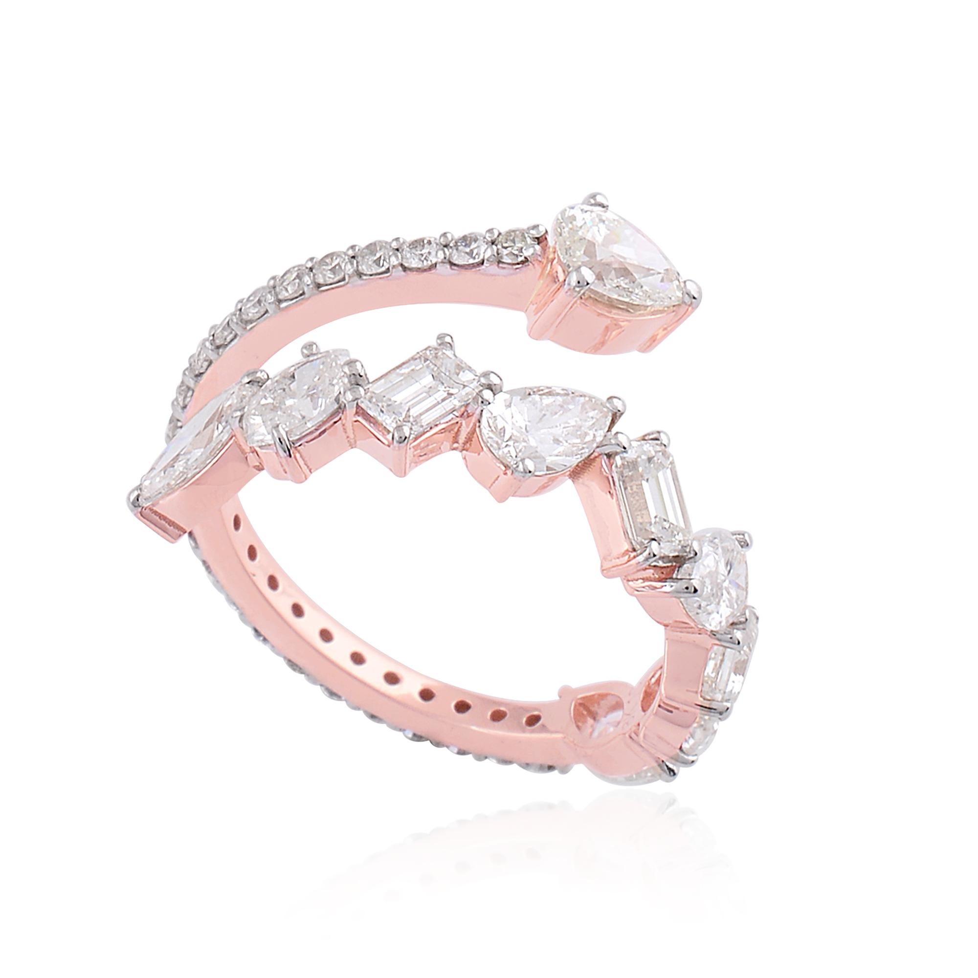 in vendita:  2,35 Carati SI Chiarezza HI Colore Diamante Multi-Cut Anello aperto a fascia 14k Oro Rosa 7