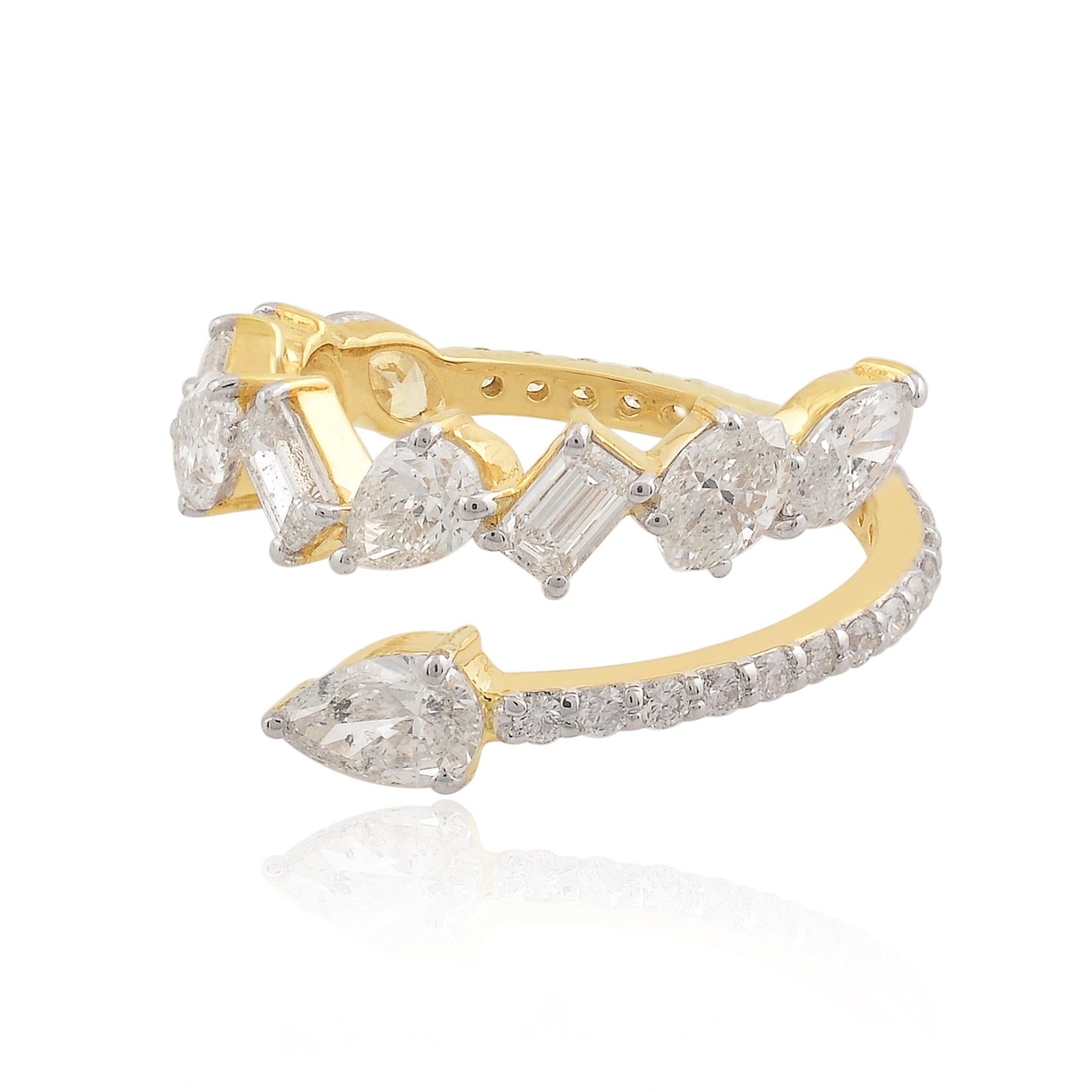 in vendita:  2,35 Carati SI Chiarezza HI Colore Diamante Multi-Cut Anello aperto a fascia in oro giallo 14k 6
