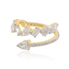2,35 Quilates SI Claridad HI Color Diamante talla múltiple Anillo Envolvente Abierto Oro Amarillo 14k