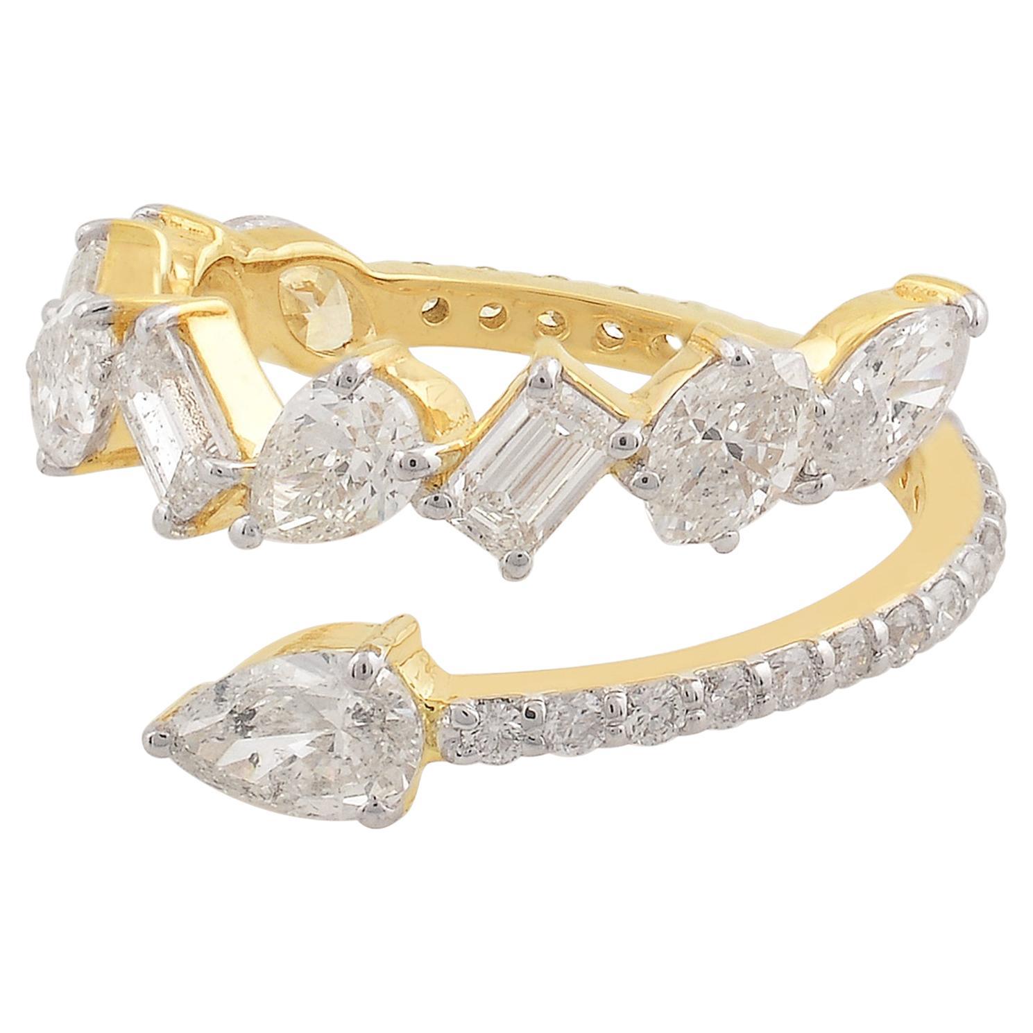2.35 Carat SI Clarity HI Color Pear Diamond Wrap Ring 14k Yellow Gold Jewelry en vente