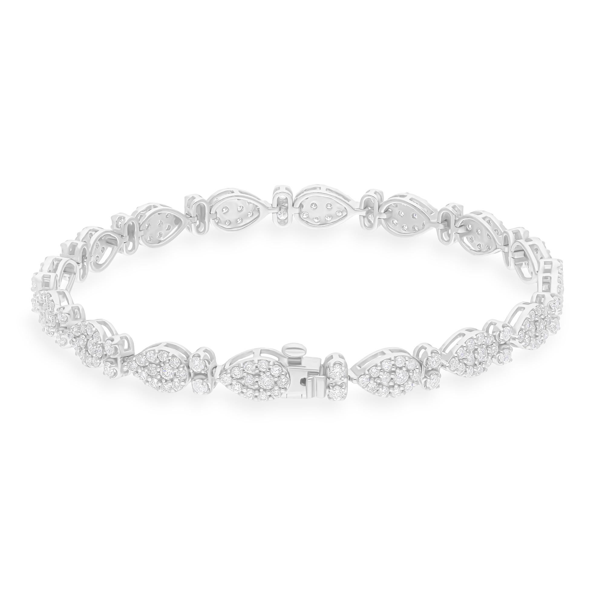 Round Cut 2.35 Carat SI/H Round Brilliant Cut Diamond 14k White Gold Pear Charms Bracelet For Sale