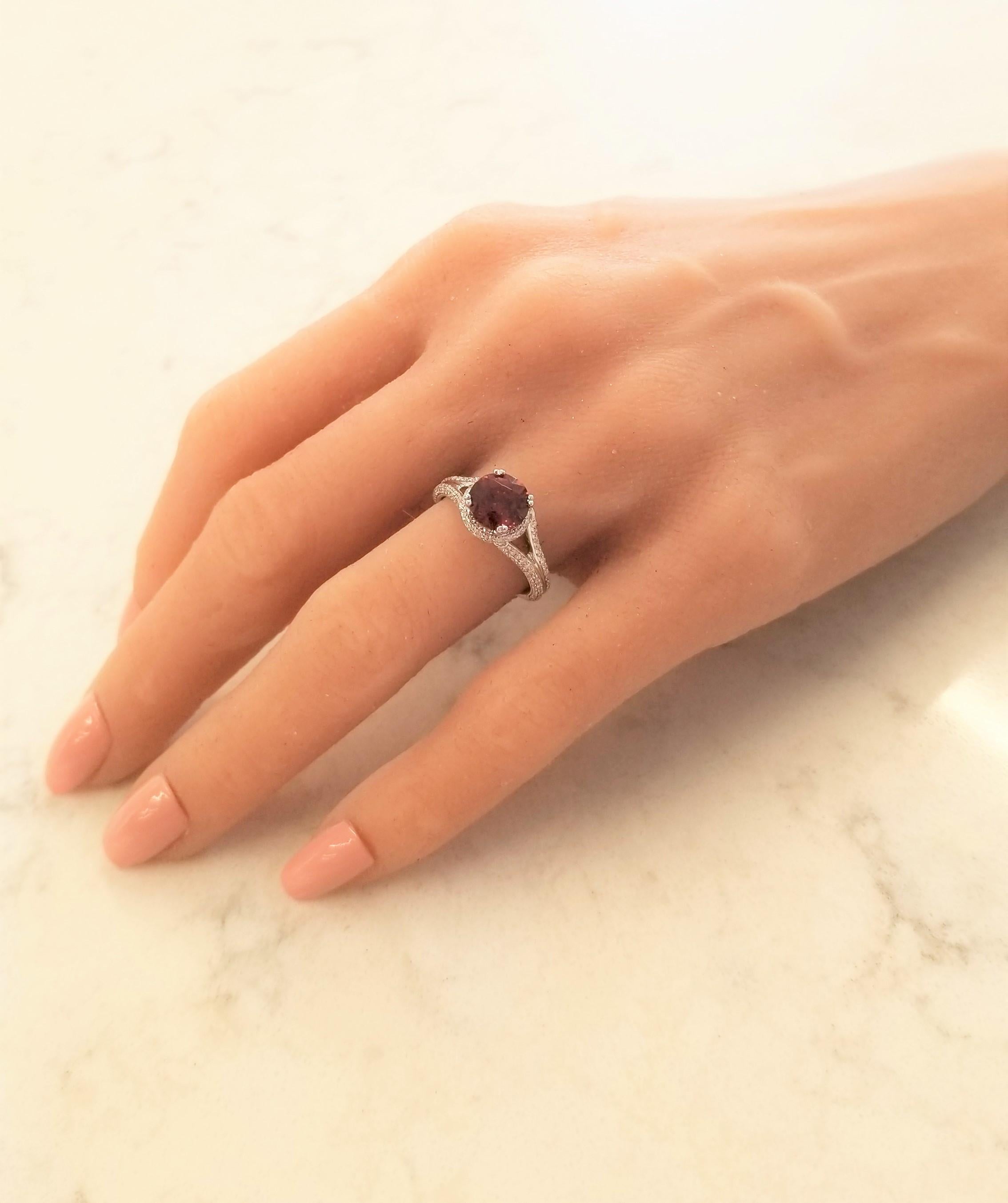 Round Cut 2.35 Carat Spessartite Garnet with Diamond Cocktail Ring