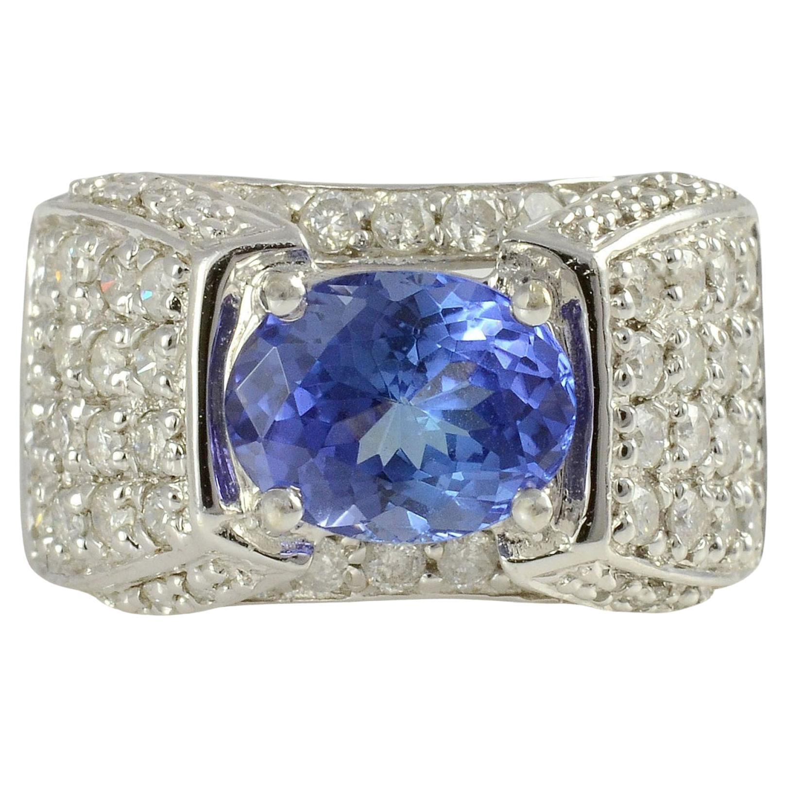 2.35 Carat Tanzanite Ring with Diamonds For Sale