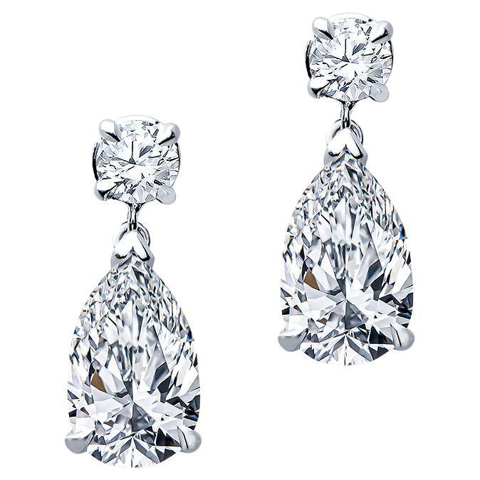 2.35 Carat Total Weight Pear Shaped Diamond Dangle Earrings, 14 Karat White Gold For Sale