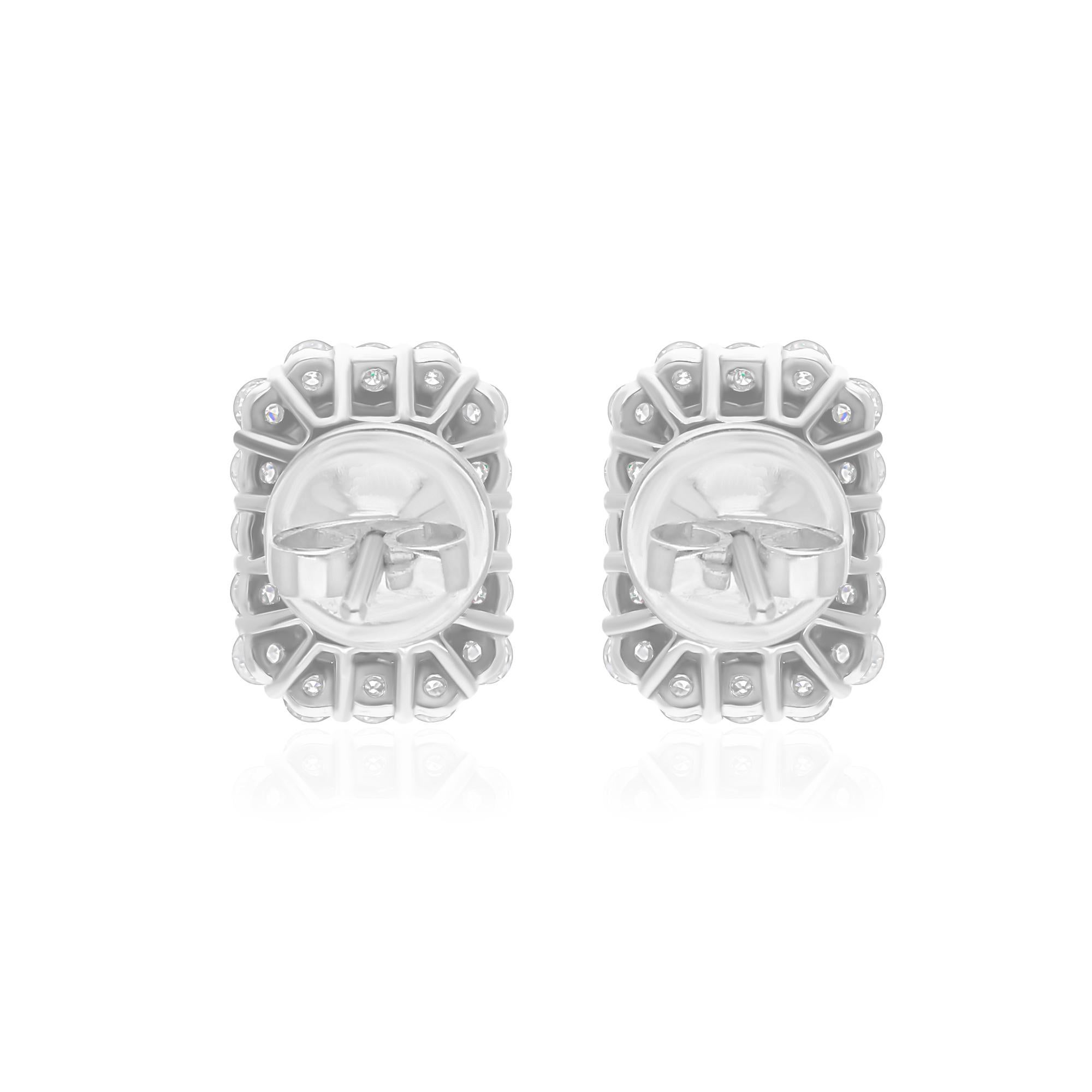 Emerald Cut 2.35 Carat Zambian Emerald 0.77 Carat SI/H Diamond 14 Karat White Gold Earrings For Sale