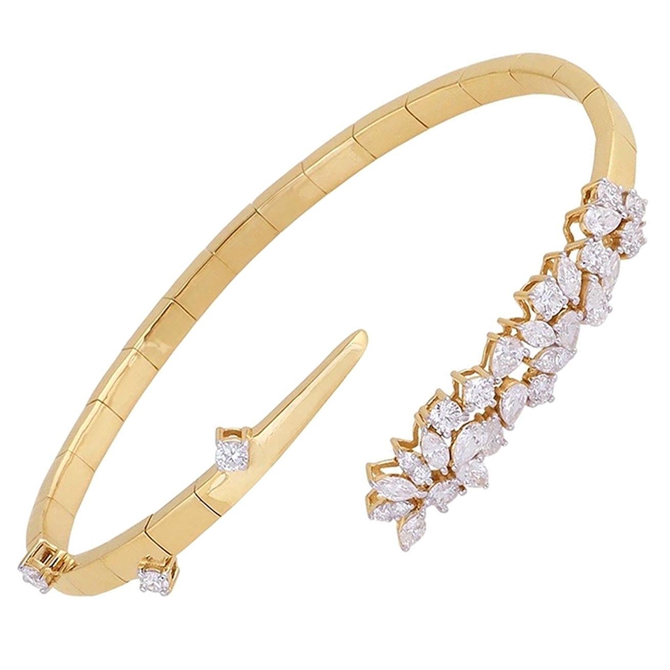 2.35 Carats Diamond 14 Karat Gold Wrap Bracelet Cuff For Sale