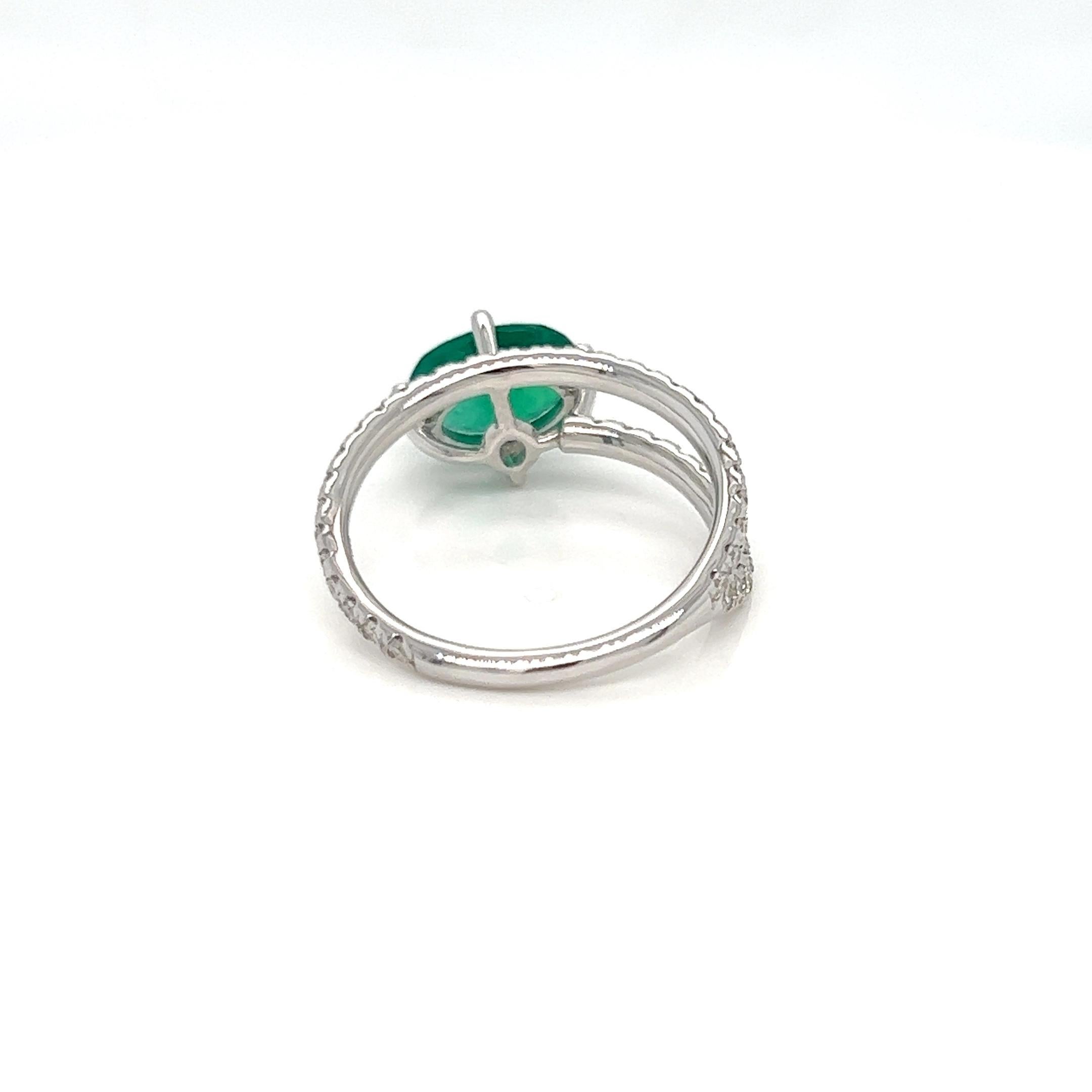 Modern 2.35 Carats Emerald Diamond Band Engagement Ring  For Sale